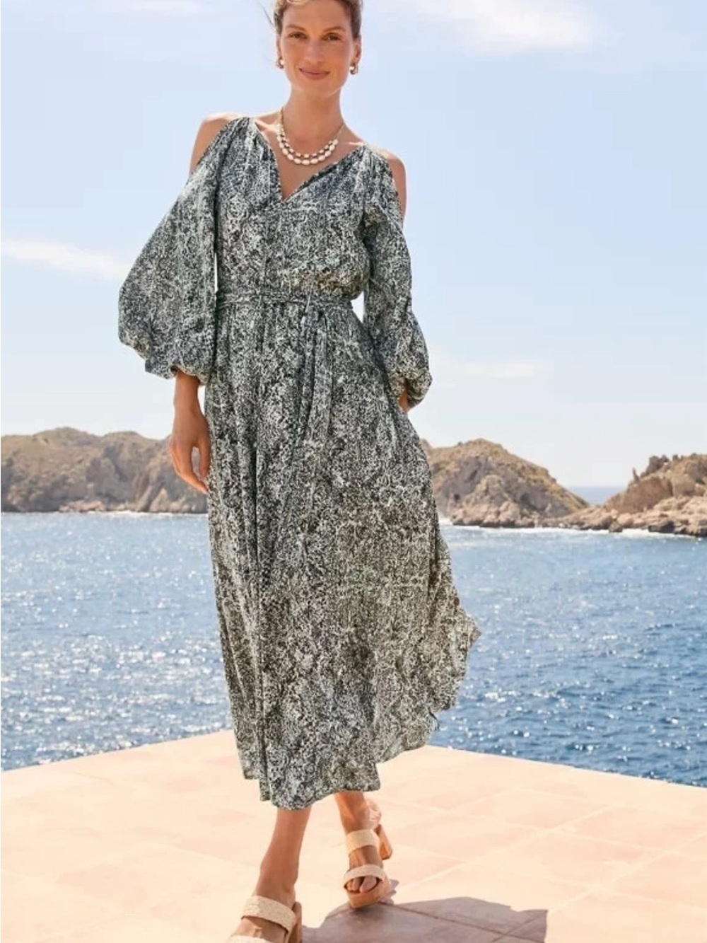 Tommy Bahama Playa Python Snake Print Cold-Shoulder Maxi Dress NWT